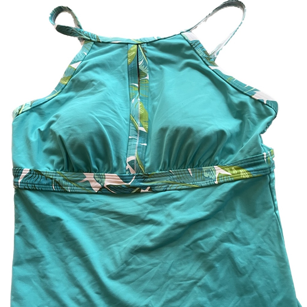 Lands' End Women's Keyhole High Neck Tankini Top Tropic Palms Sz 8 Swimsuit Top